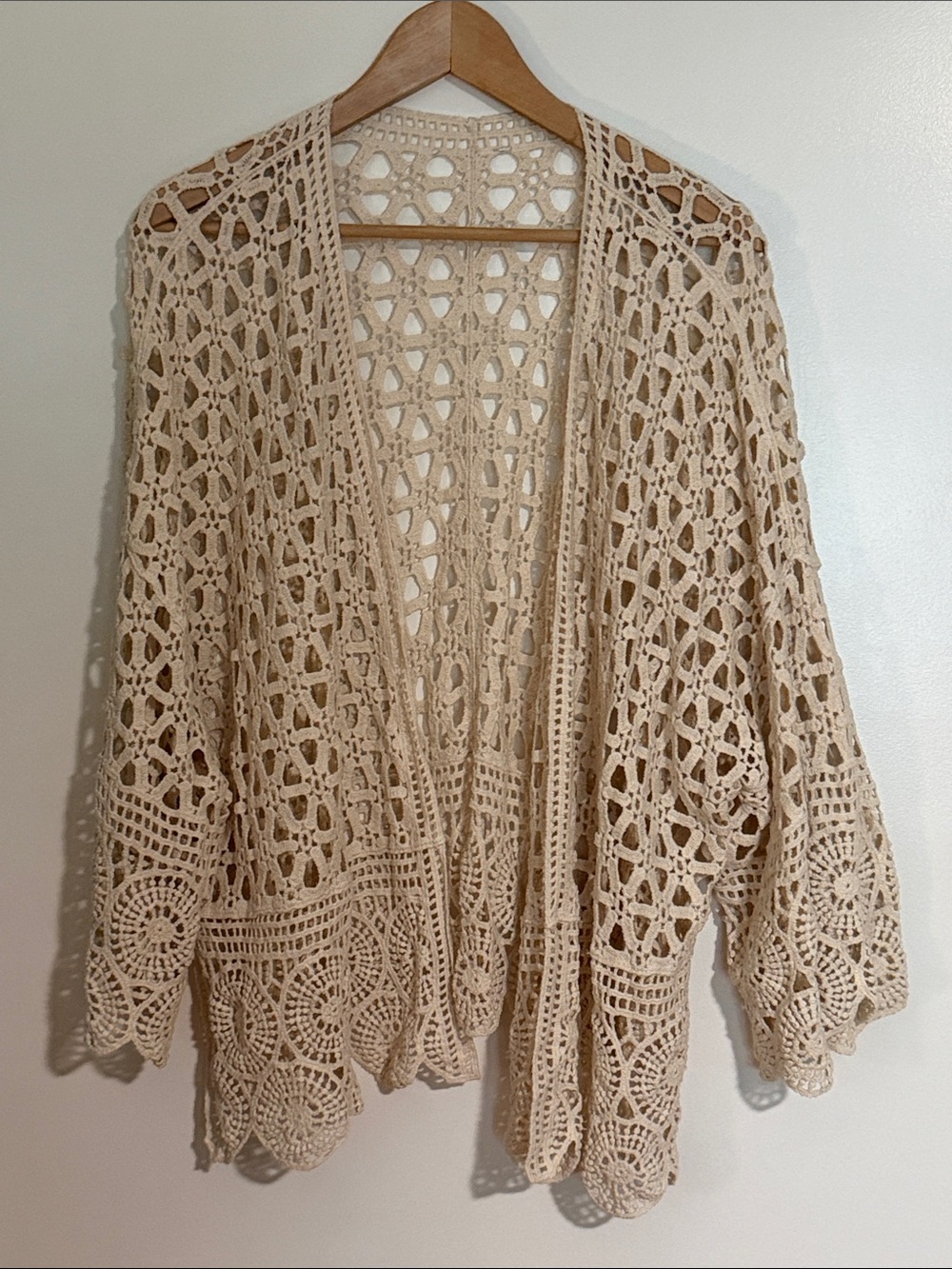 Chico's Crochet Open-Front Beige Cardigan size 3, XL, 16/18